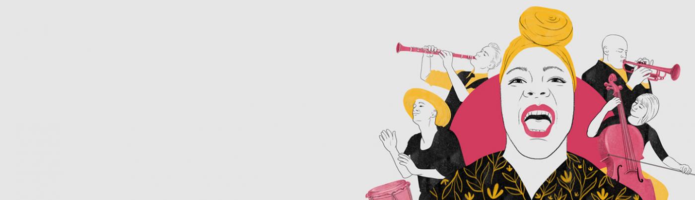 Ilustración de grupo musical tocando sus instrumentos