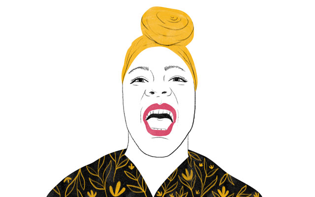 Ilustración de cantante con turbante en su cabeza