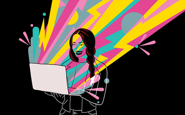 Ilustración de joven trabajando en su computador