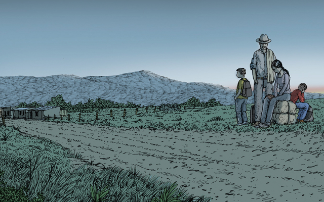 Escena de desplazamiento en La luna en los almendros