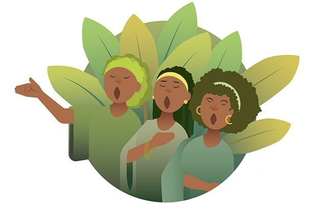 Ilustración de mujeres afro cantando