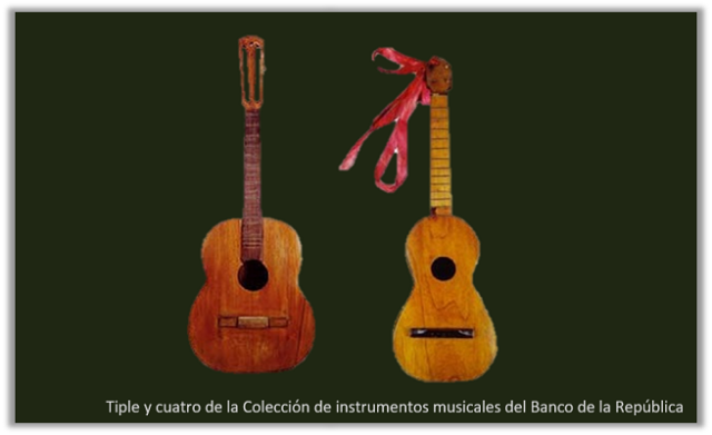 Tiple y cuatro de la colección de instrumentos del Banco de la República.