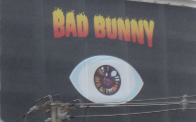 Bad Bunny billboard on the side of the Hospital Pavia Hato Rey building