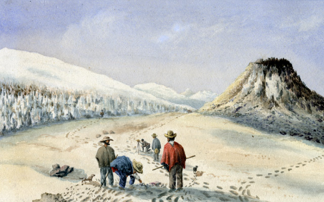 Acuarela de Henry Price, parte de la Comisión Corográfica, donde se ven nevados colombianos. 1852.