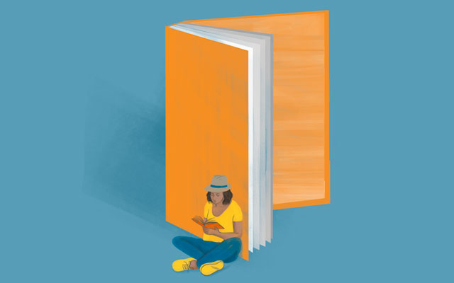 lustración de joven leyendo un libro 