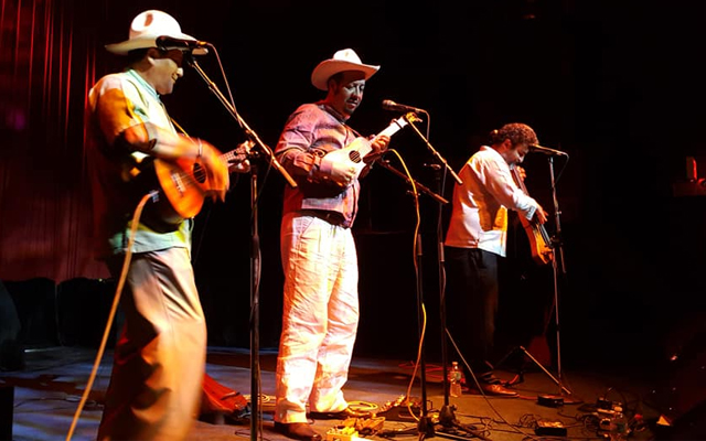 Presentación en vivo del trío mexicanos Son de Madera, intérpretes de Son xarocho.
