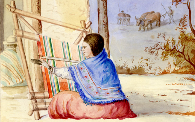 Tejedora, provincia de Pasto. Acuarela de Manuel María Paz.