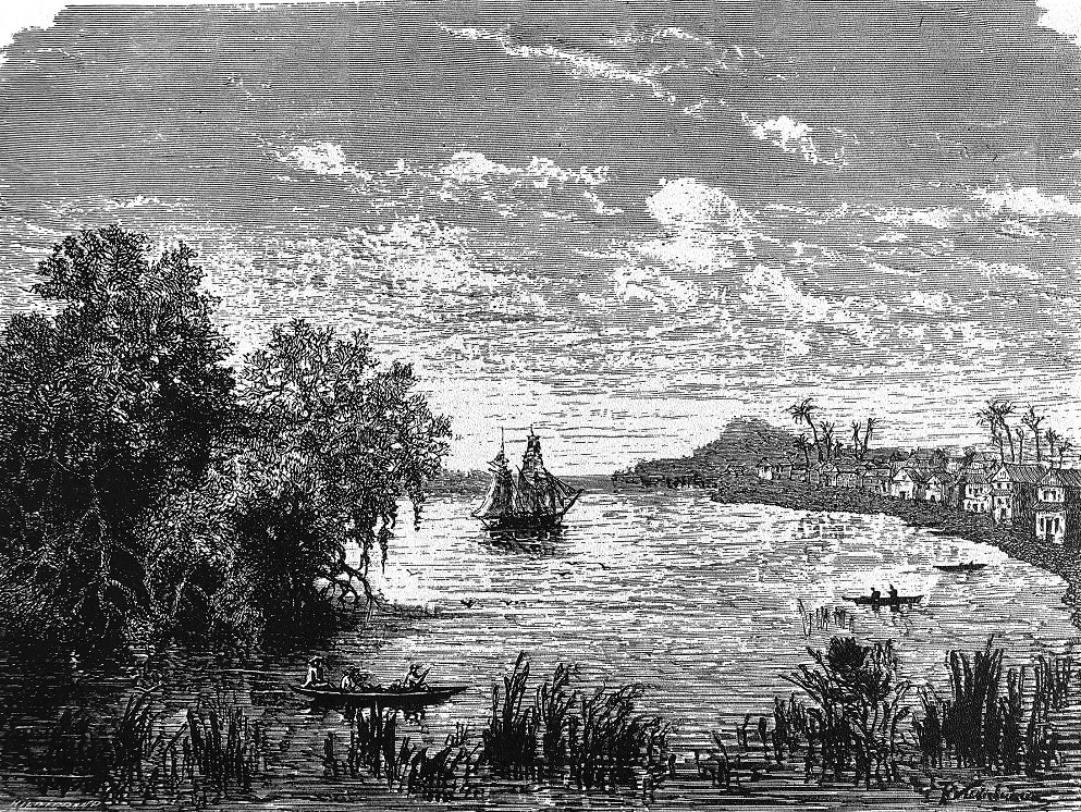 Puerto y bahía de Buenaventura Eduardo Acevedo Latorre (comp.), Geografía Pintoresca de Colombia. La Nueva Granada vista por dos viajeros franceses del siglo XIX (Charles Saffray y Edouard André), Litografía Arco, Bogotá, 1968, p. 51.