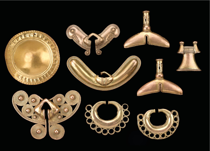 [4] Adornos de orfebrería del periodo Tairona - O18170, O22957, O22958, O30230, O34000, O34001, O13460, O22884