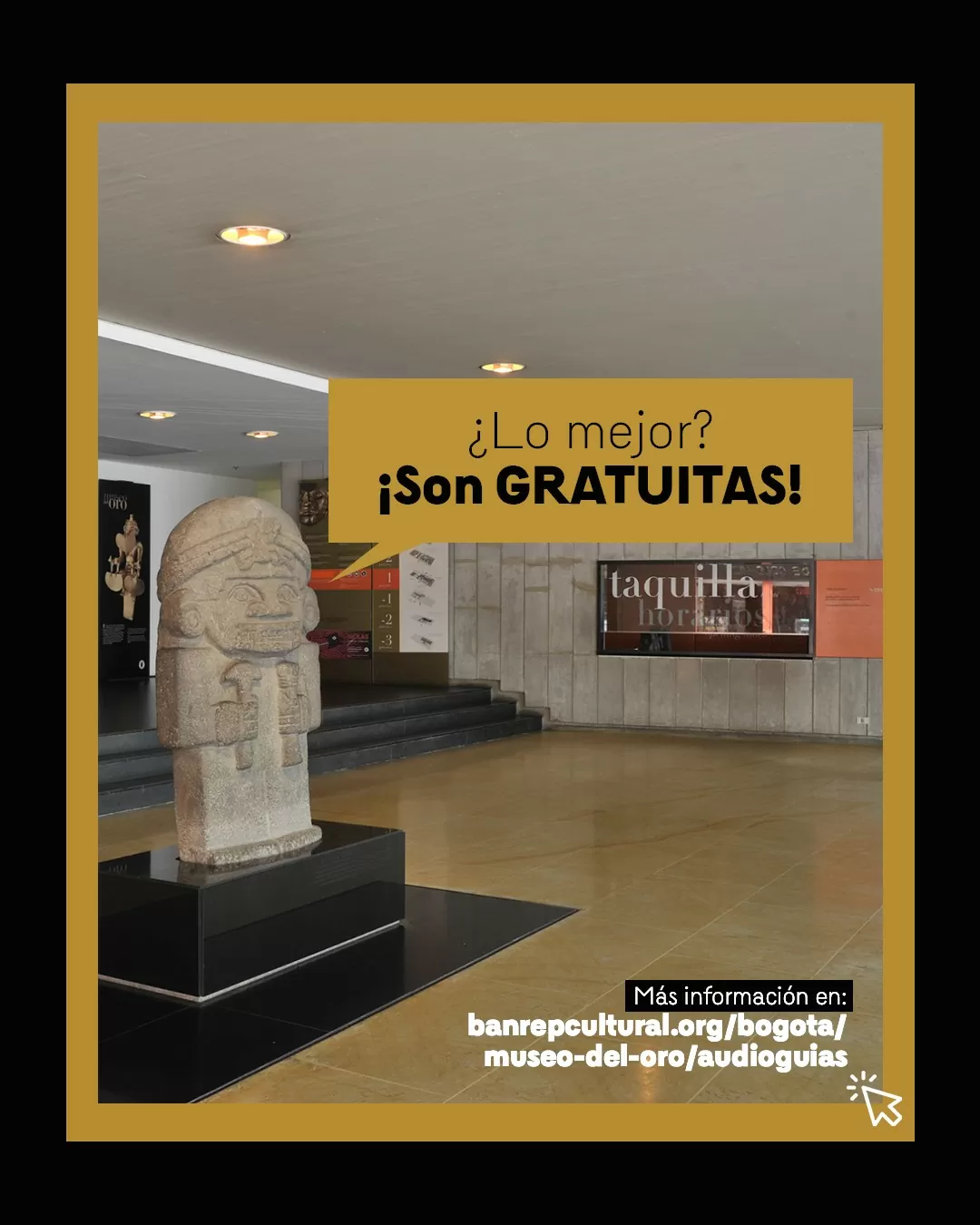 Foto a color, de las taquillas del Museo del Oro 