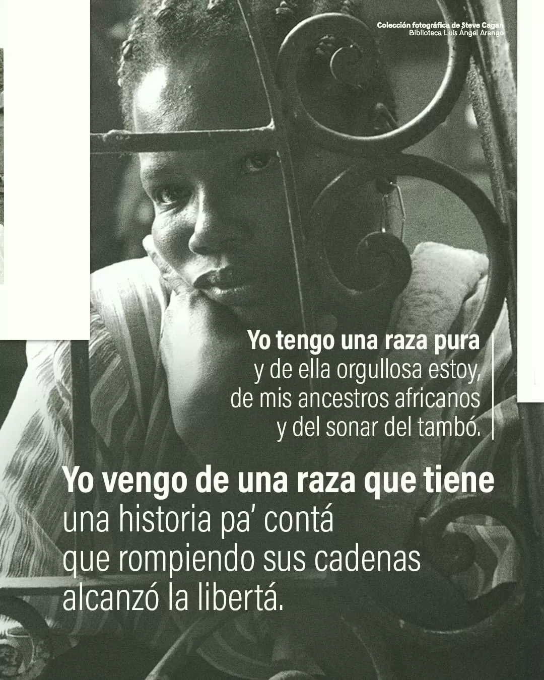 "Yo tengo una raza pura y de ella orgullosa estoy., de mis ancestros africanos y del sonar del tambó."