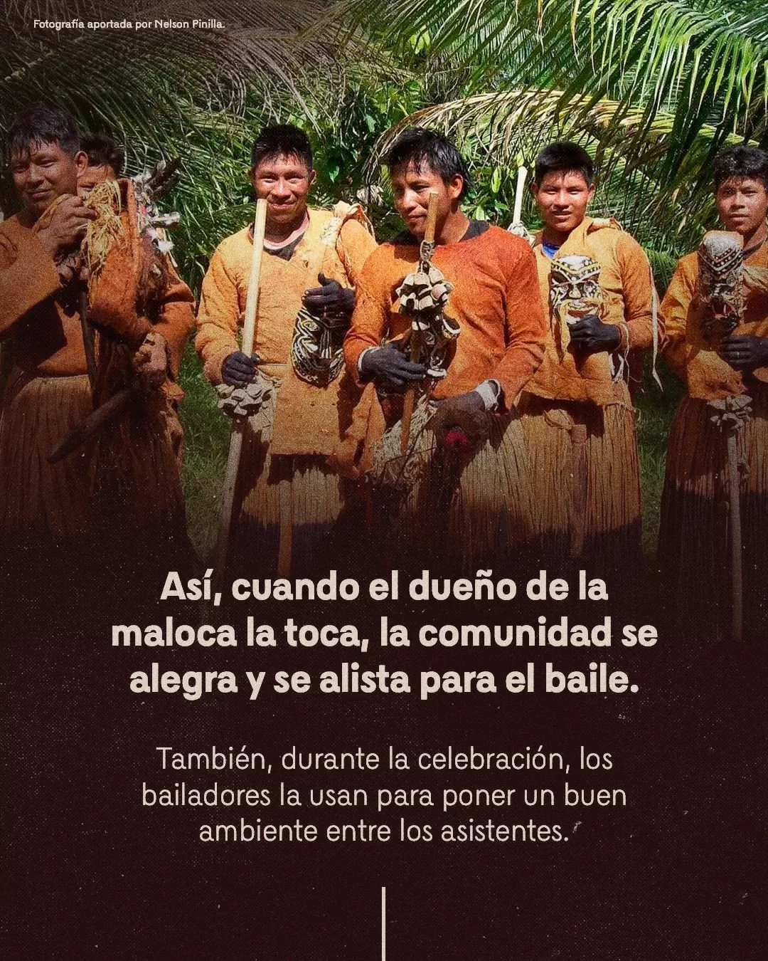 Así, cuando el dueño de la maloca la toca, la comunidad se alegra y se alista para el baile.