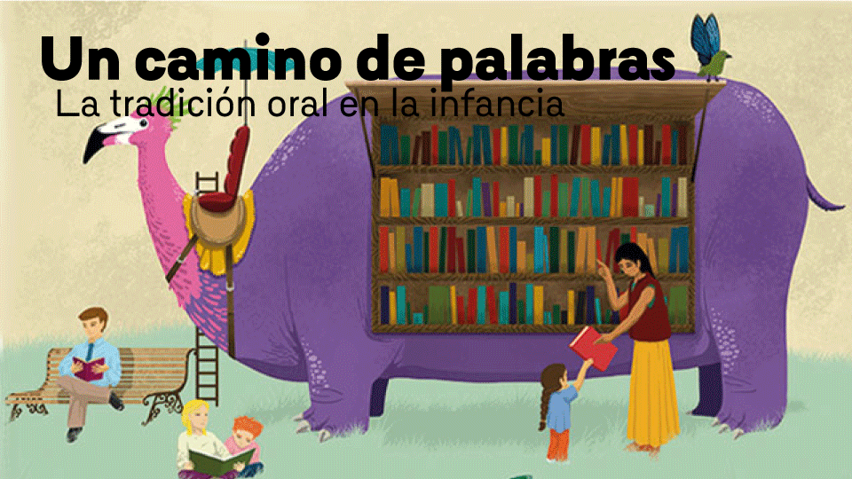 Ilustracion con una especiad de animal y el su panza unas estanterías con libros