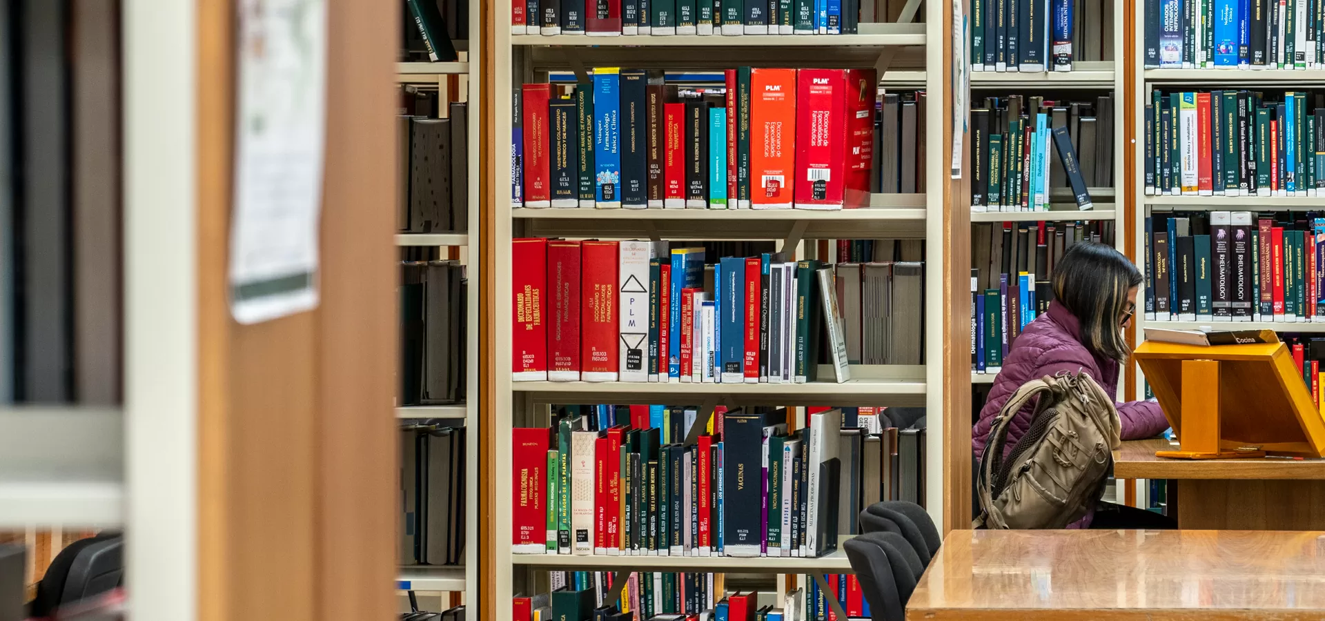 Panorámica de libros en estanterías en la BLAA 