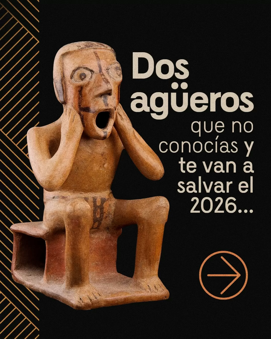 Figura antropomorfa, tocando su boca, haciendo una expresión de sorpresa