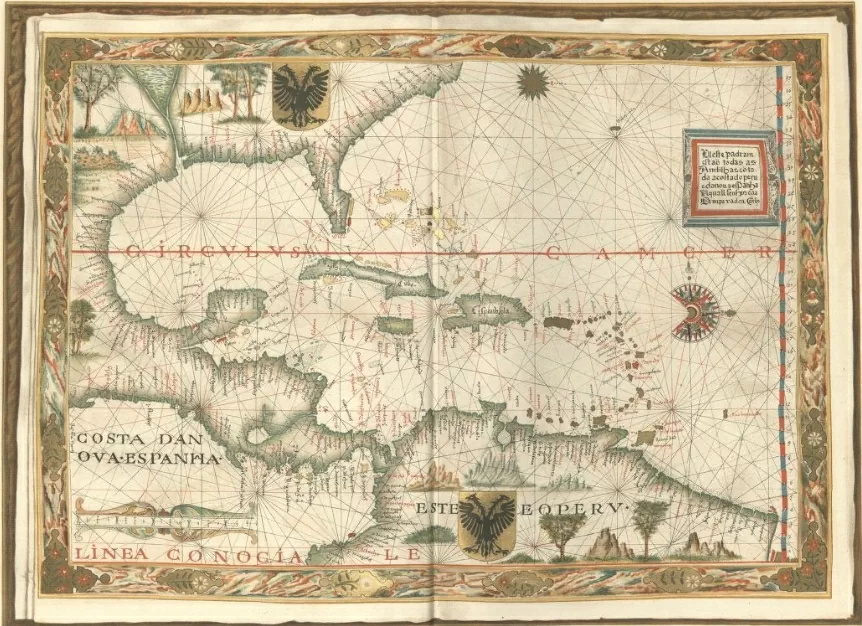 Mapa facsimilar de Antillas cercanas la costa del Perú y de la Nueva España. 1564