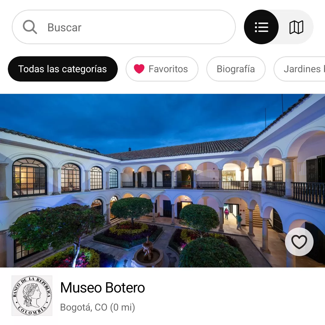Captura de pantalla de la aplicación Bloomberg Connects con imagen del Museo Botero. 