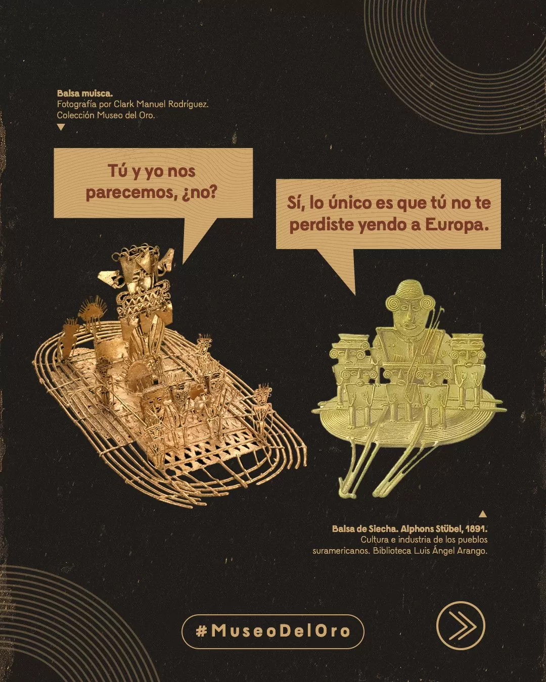 Imagen fondo negro, con la foto de la Balsa Muisa y Balsa Siecha