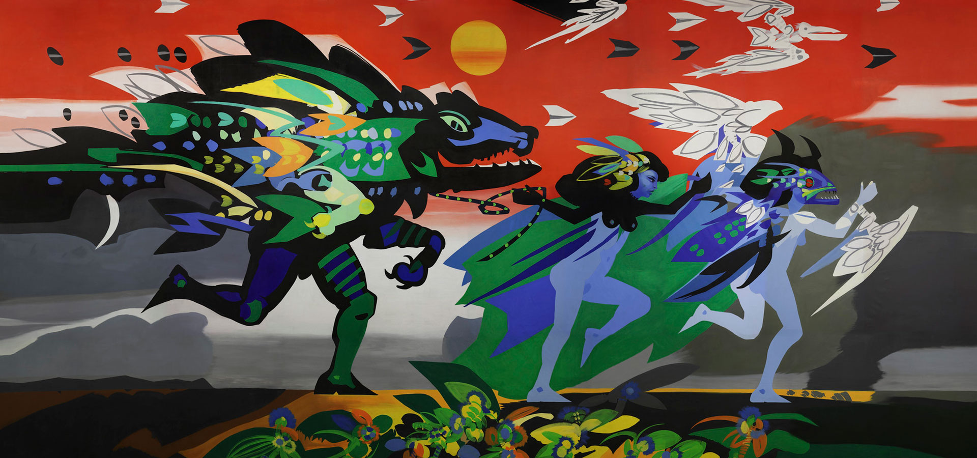 Telón de boca del teatro Amira de la Rosa, Se va el Caimán. del maestro Alejandro Obregón