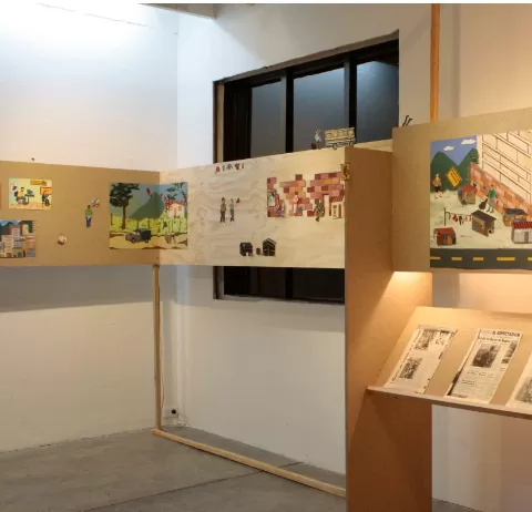 Fotografía de la instalación de la obra Barrio Policarpa