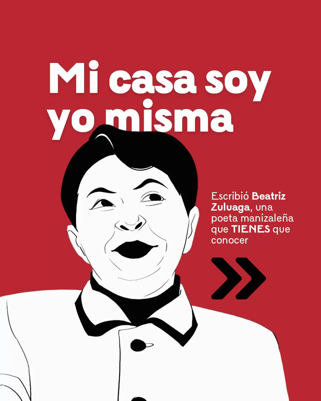 Ilustración fondo rojo, con la imagen de Beatriz Zuluaga, refiriendo a uno de sus poemas