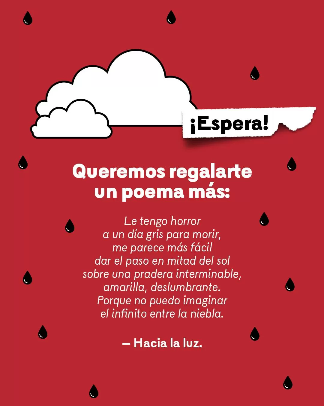Ilustración, fondo rojo, con un poema de Beatriz Zuluaga 