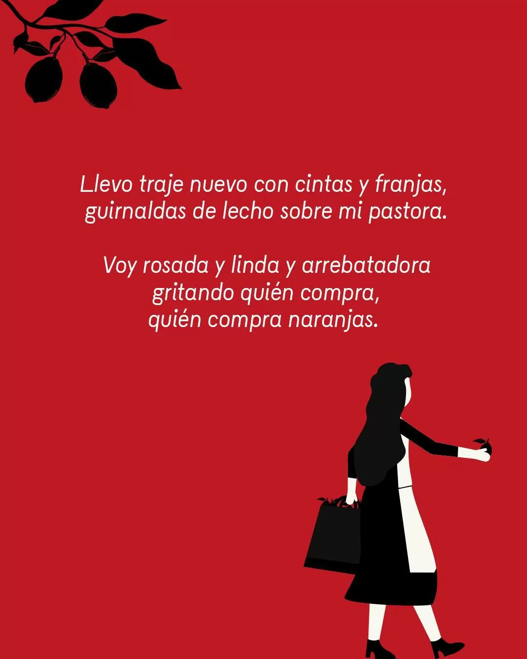 Fondo rojo e ilustración de la silueta de una mujer con el texto: Llevo traje nuevo con cintas y franjas