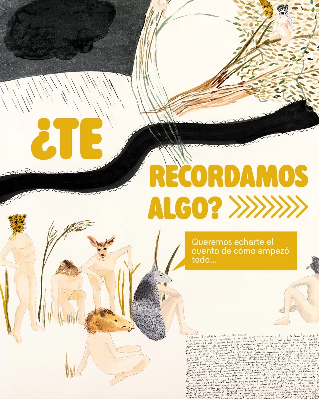 Ilustración de humanos usando rostros de animales 