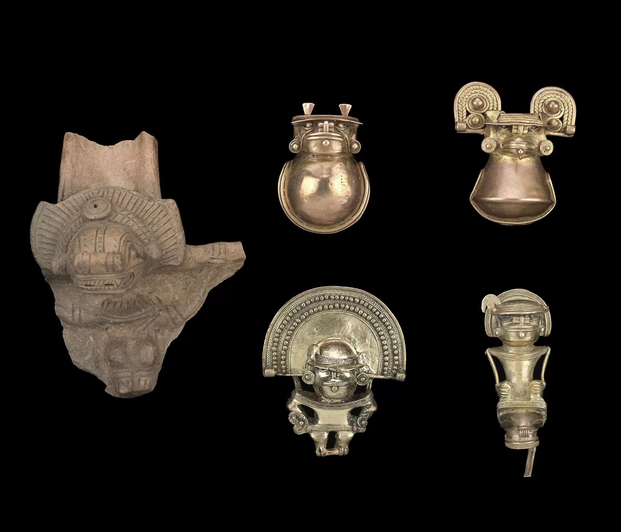 Cerámicas y colgantes en orfebrería del periodo Tairona, 900 d.C. - 1600 d.C