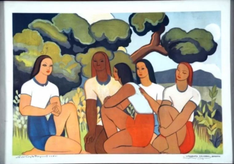 Niñas reunidas. Afiche para escuelas rurales - Obra gráfica 1936