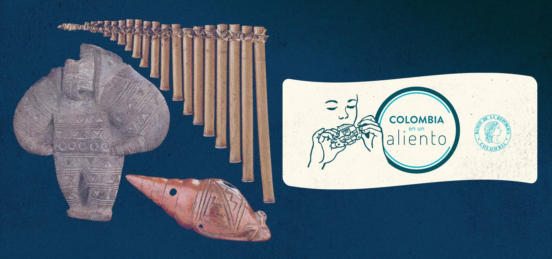 ocarinas e instrumentos de viento cerámicos con el texto Colombia en un aliento