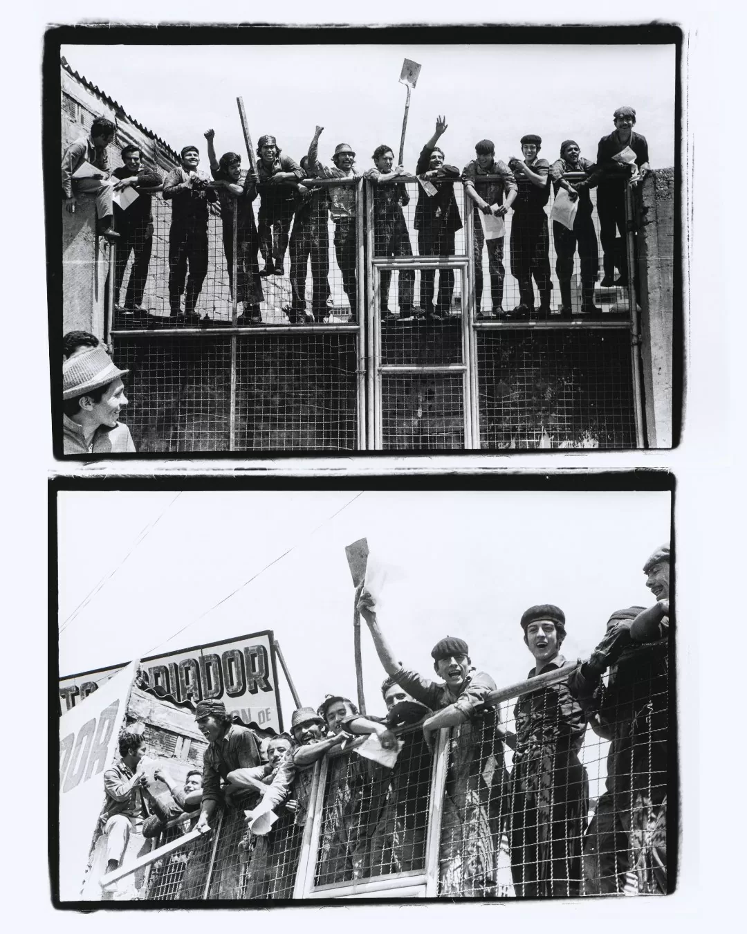 1. Manifestación primero de mayo. Viki Ospina, 1973. 2. Obreros primero de mayo. Viki Ospina, 1973.
