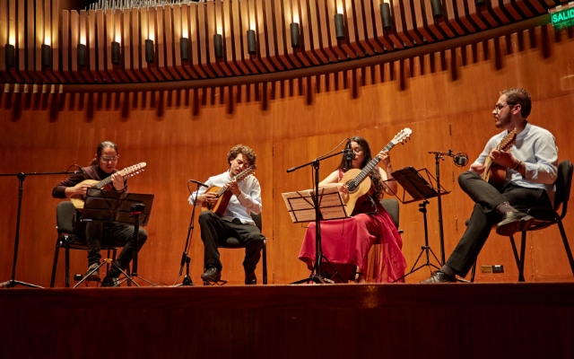 Concierto del trío Latitud en la Sala de Conciertos de la Biblioteca Luis Ángel Arango, 2023.