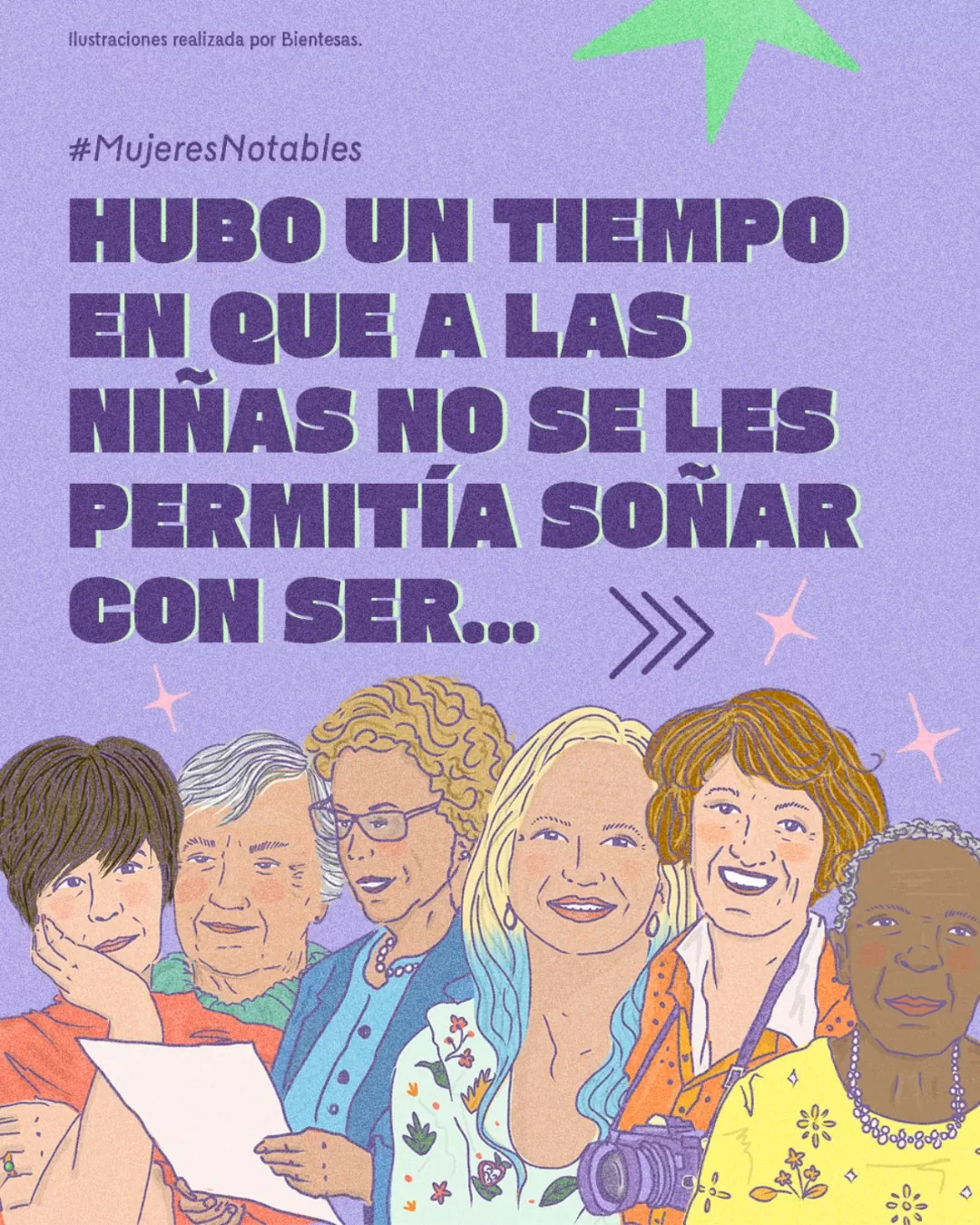 Ilustración a color, de seis mujeres, por Bien Tesas