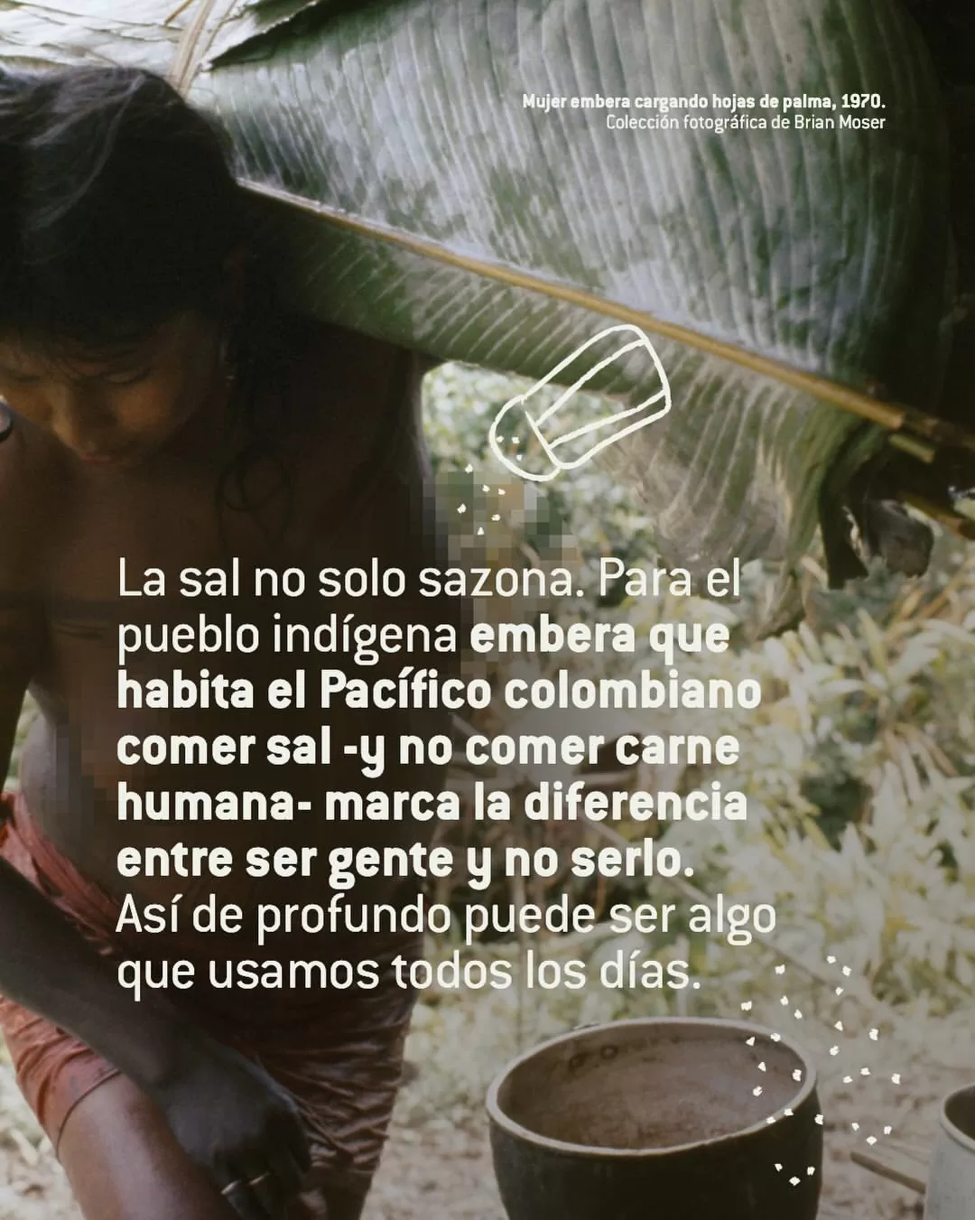 La sal no solo sazona. Para el pueblo indígena embera que habita el Pacífico colombiano comer sal -y no comer carne humana - marca la diferencia entre ser gente y no serlo.