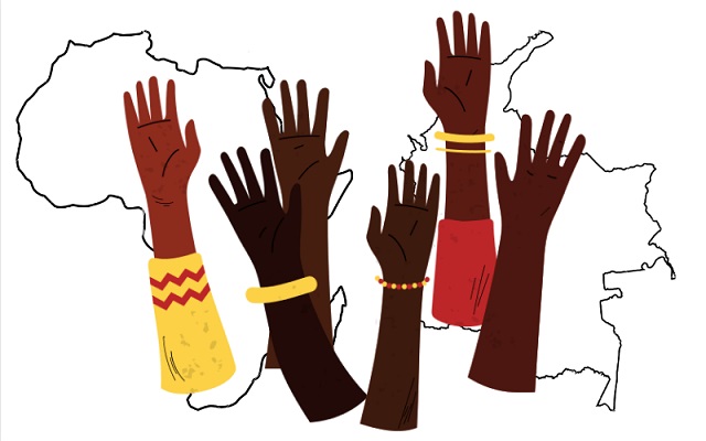 Ilustración de mapa de África y Colombia