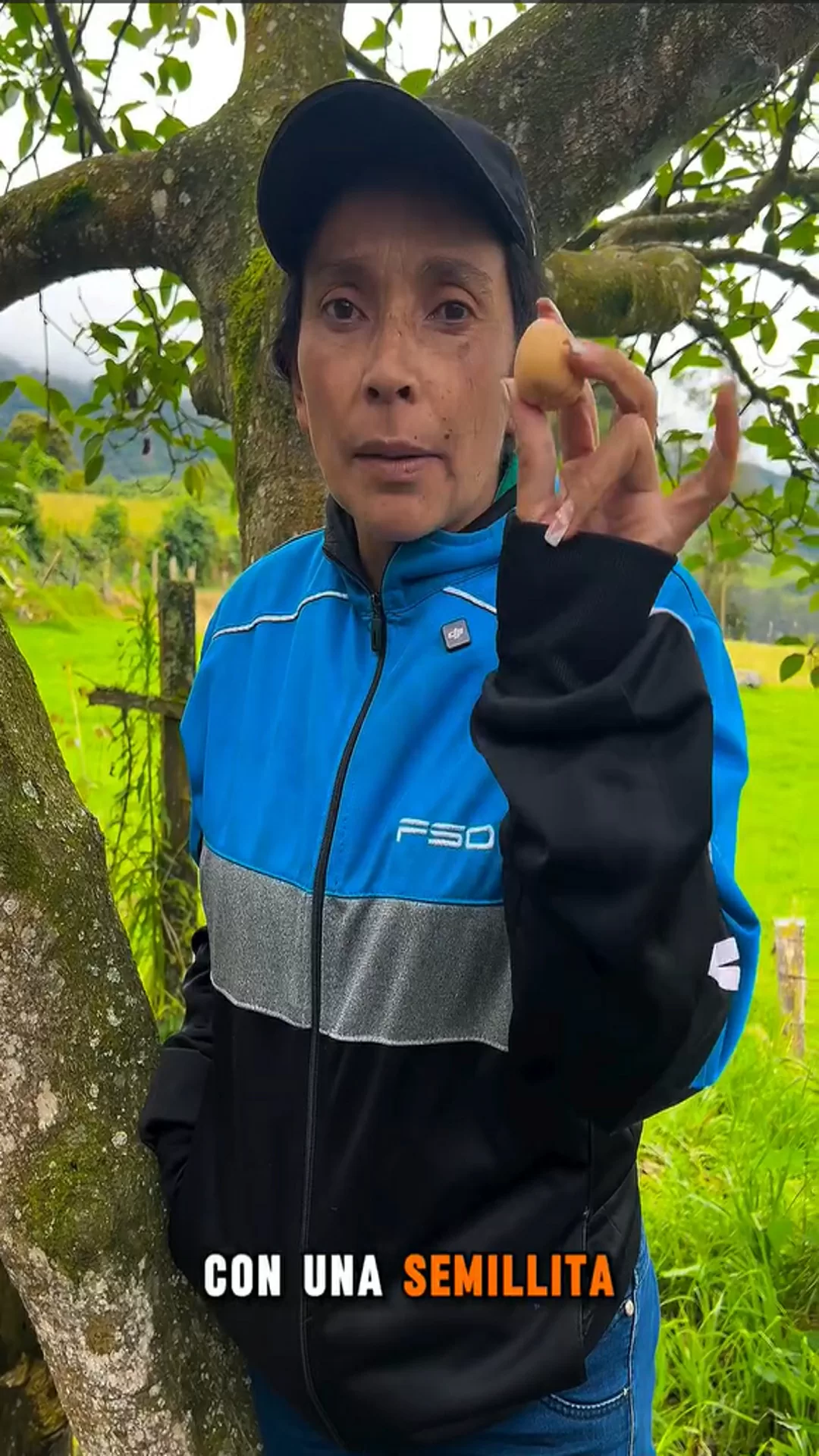 Mujer sosteniendo una semilla de aguacate 