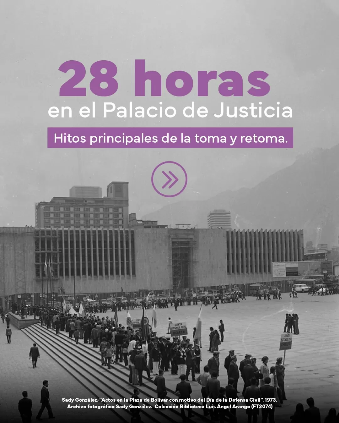 Foto a blanco y negro del Palacio de Justicia 
