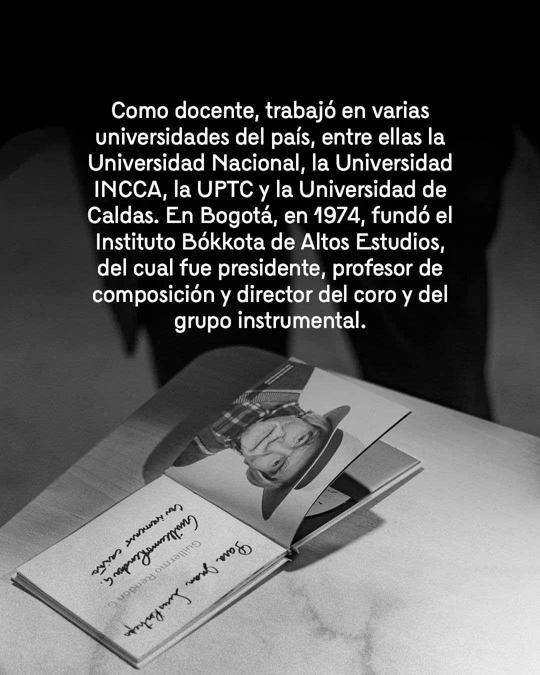 Foto a blanco y negro, retratos de un compositor, Guillermo Rendón 