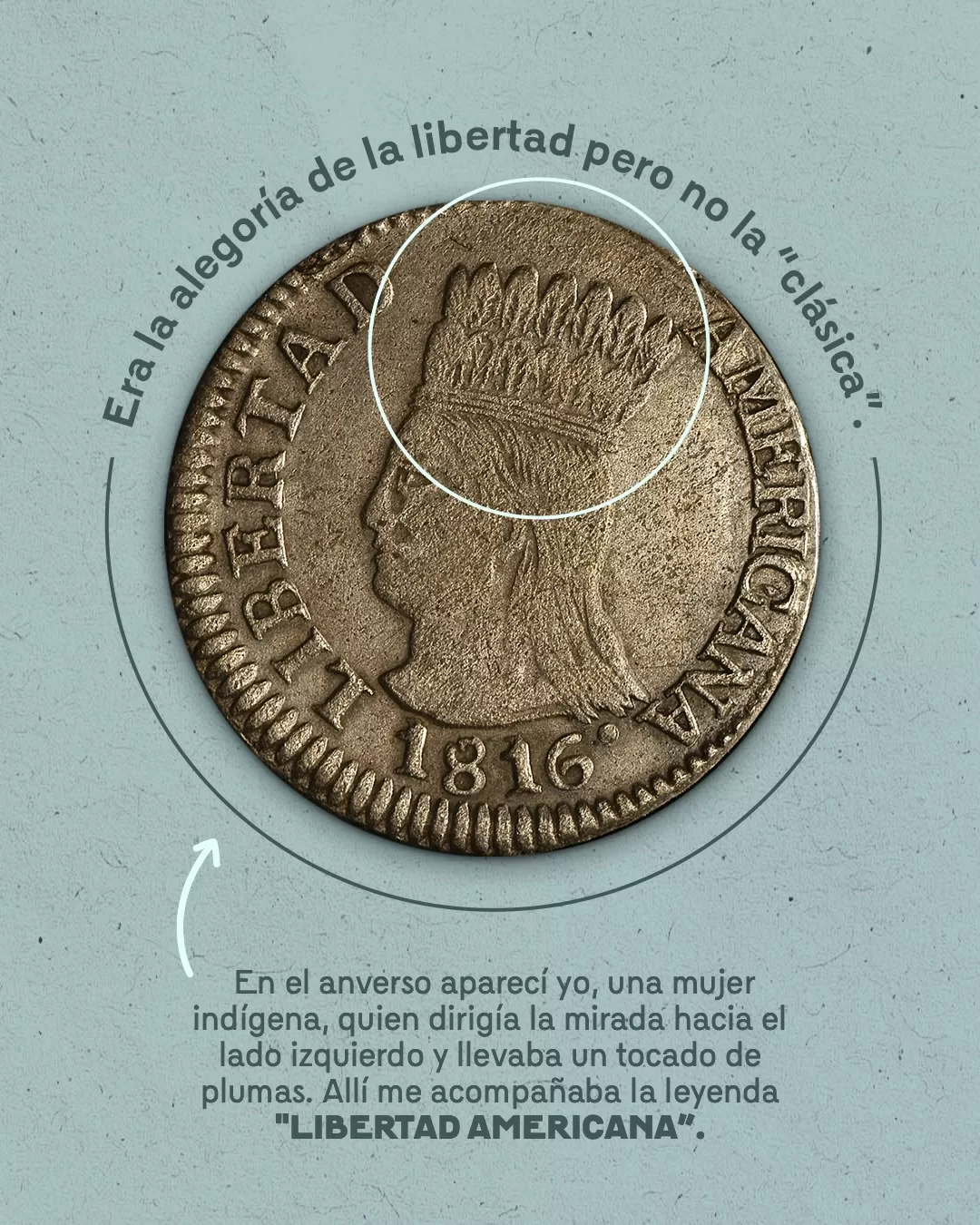 Imagen de moneda "la china" y el texto: Era alegoría de la libertad pero no la "clásica"