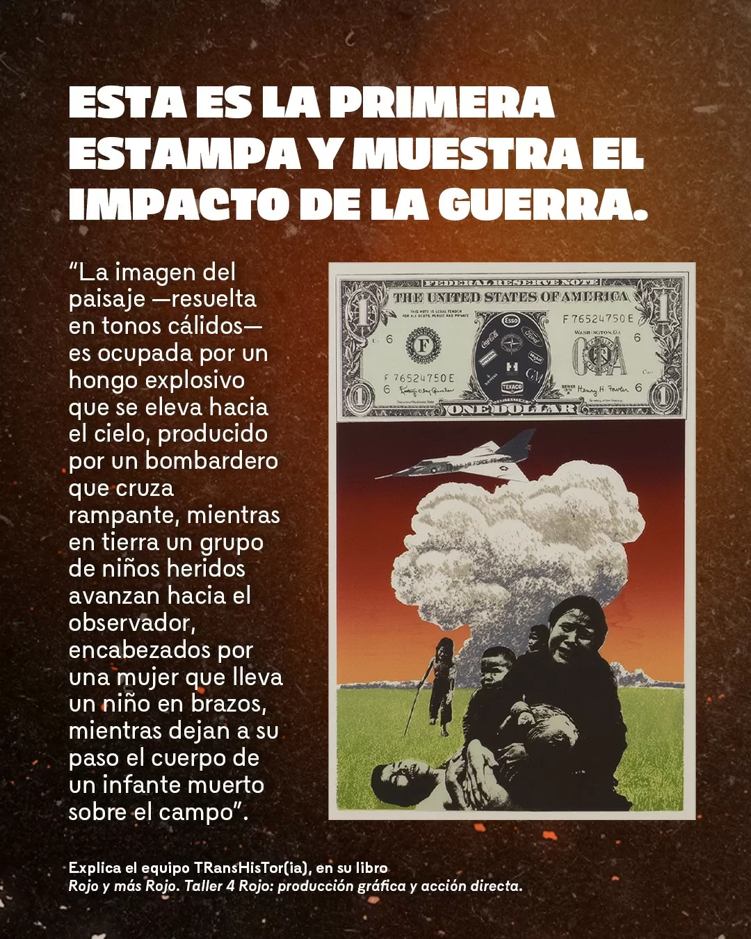 Imagen de la guerra y el texto: Esta es la primera estampa y muestra el impacto de la guerra 