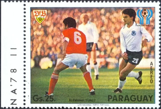 Dos jugadores de futbol impresos en una estampilla