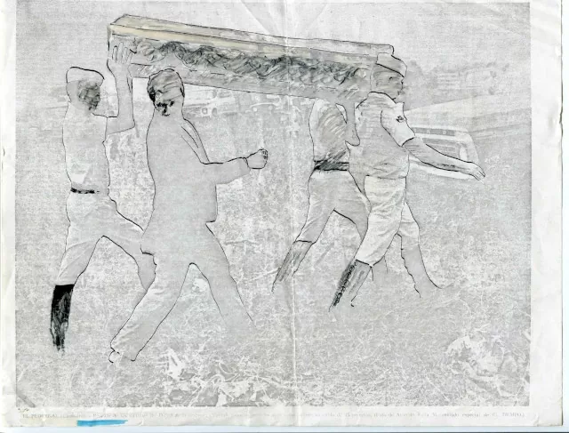 Fotocopia intervenida recorte de prensa “Pedregal” para la obra “Lápida de El Pedregal" Beatriz González