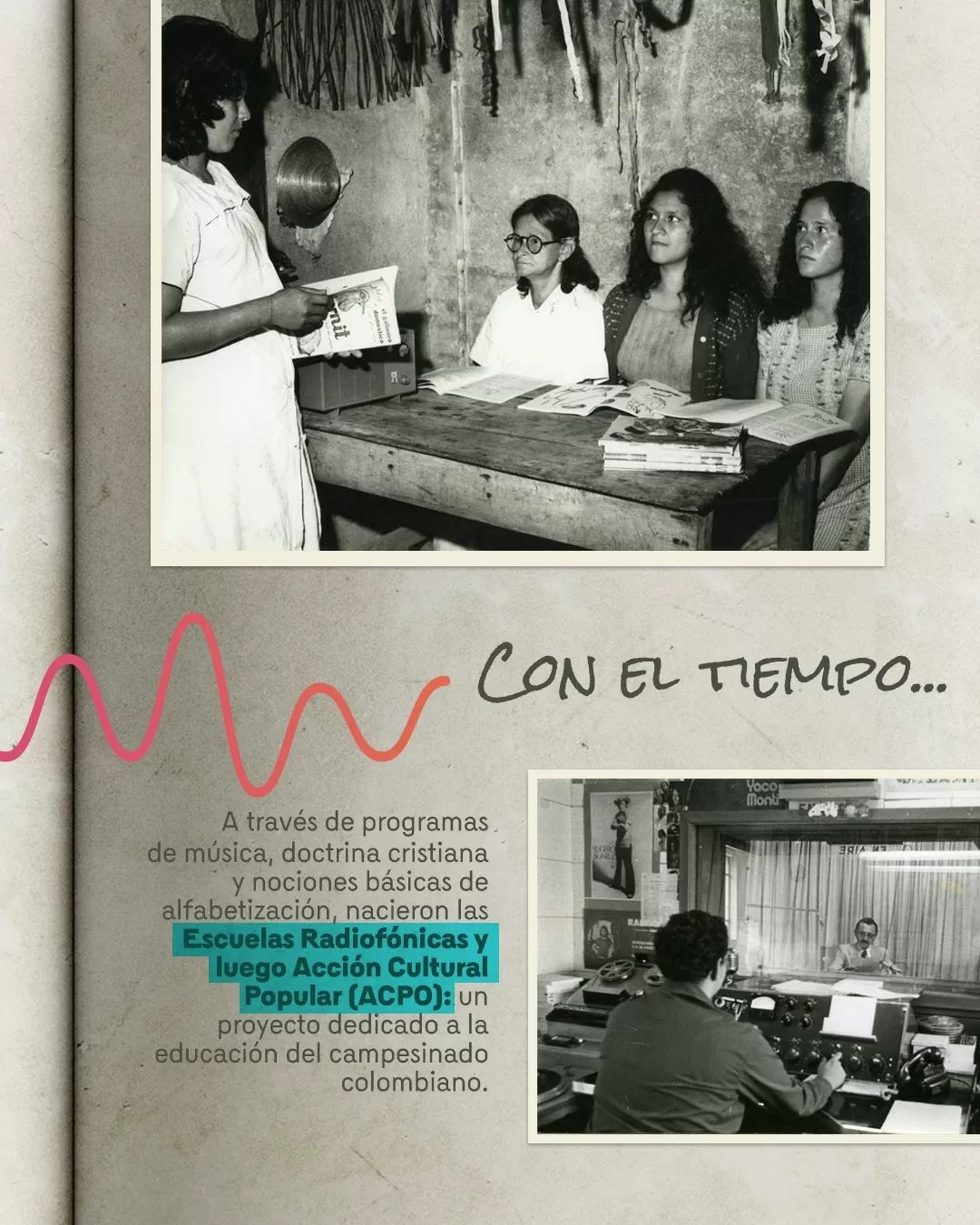 Foto a blanco y negro de las escuelas radiofónicas 