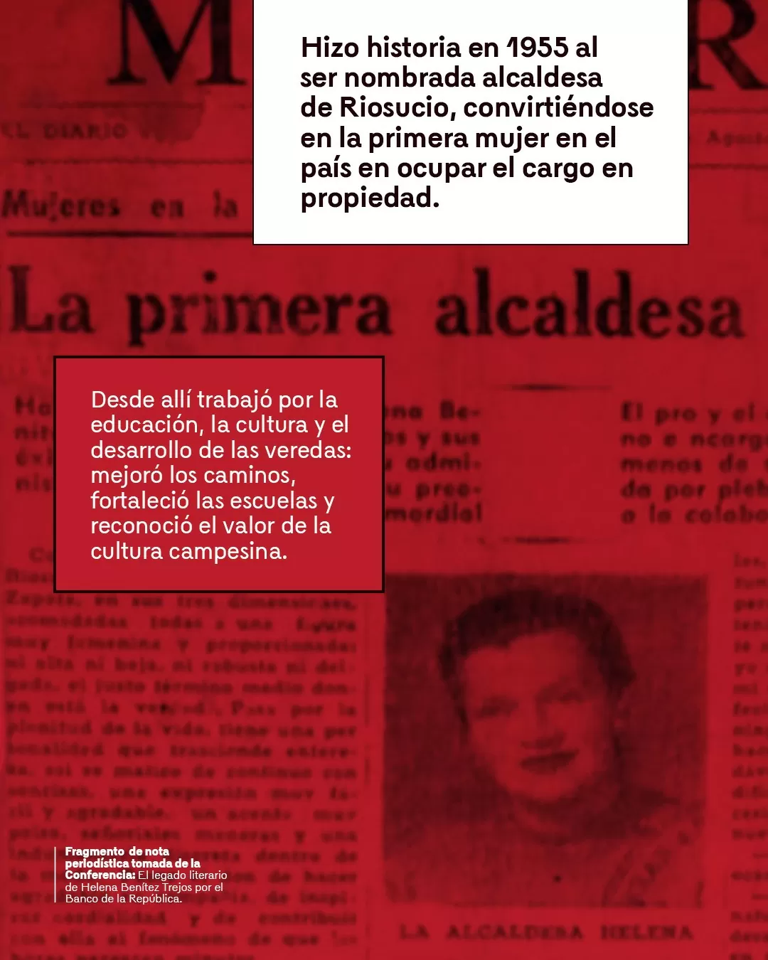 Imagen del fragmento de una nota periodistica tomada de la conferencia 'El legado de Helena Benítez Trejos'