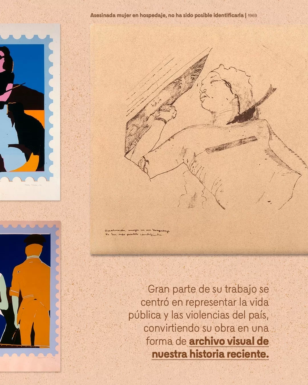 Imagen a blanco y negro, de una mujer asesinada, por Beatriz González 