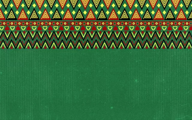 Trama verde con gráficas geométricas en colores rojo maraillo y bnegro