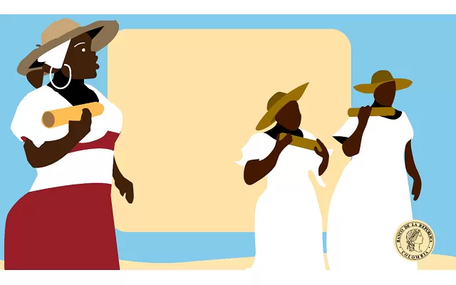 Ilustración de cantadoras en cartillas digitales de maletas musicales del Pacífico