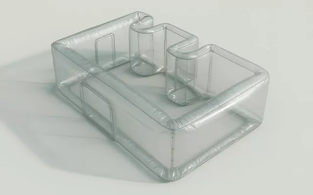 Maqueta inflable, en plástico transparente, de un espacio inmobiliario