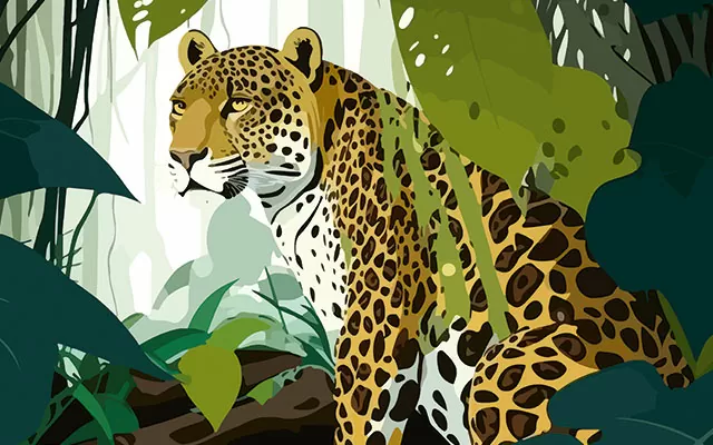 Jaguar en la selva amazónica. Animales tropicales de la selva tropical